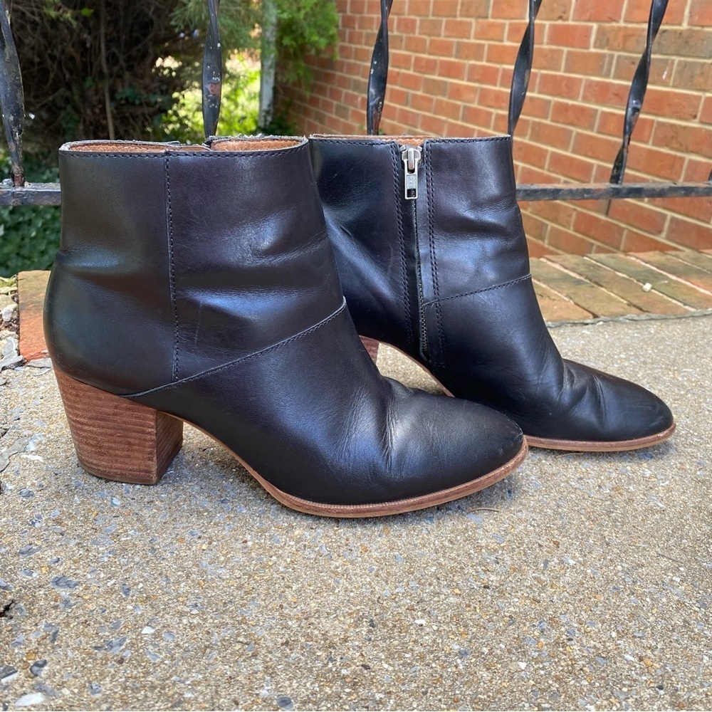 Madewell Boots Womens 9.5 Rosie Ankle Bootie Black Leather Side Zip Casual MA434